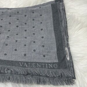 VALENTINO Wool Polka Dot Scarf Grey Shawl Wrap Approx 14.5”W X 67” L